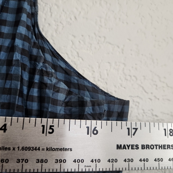 Free People Women's Sz. 6 Black & Blue Gingham Plaid Silk Wrap Dress - Picture 11 of 13